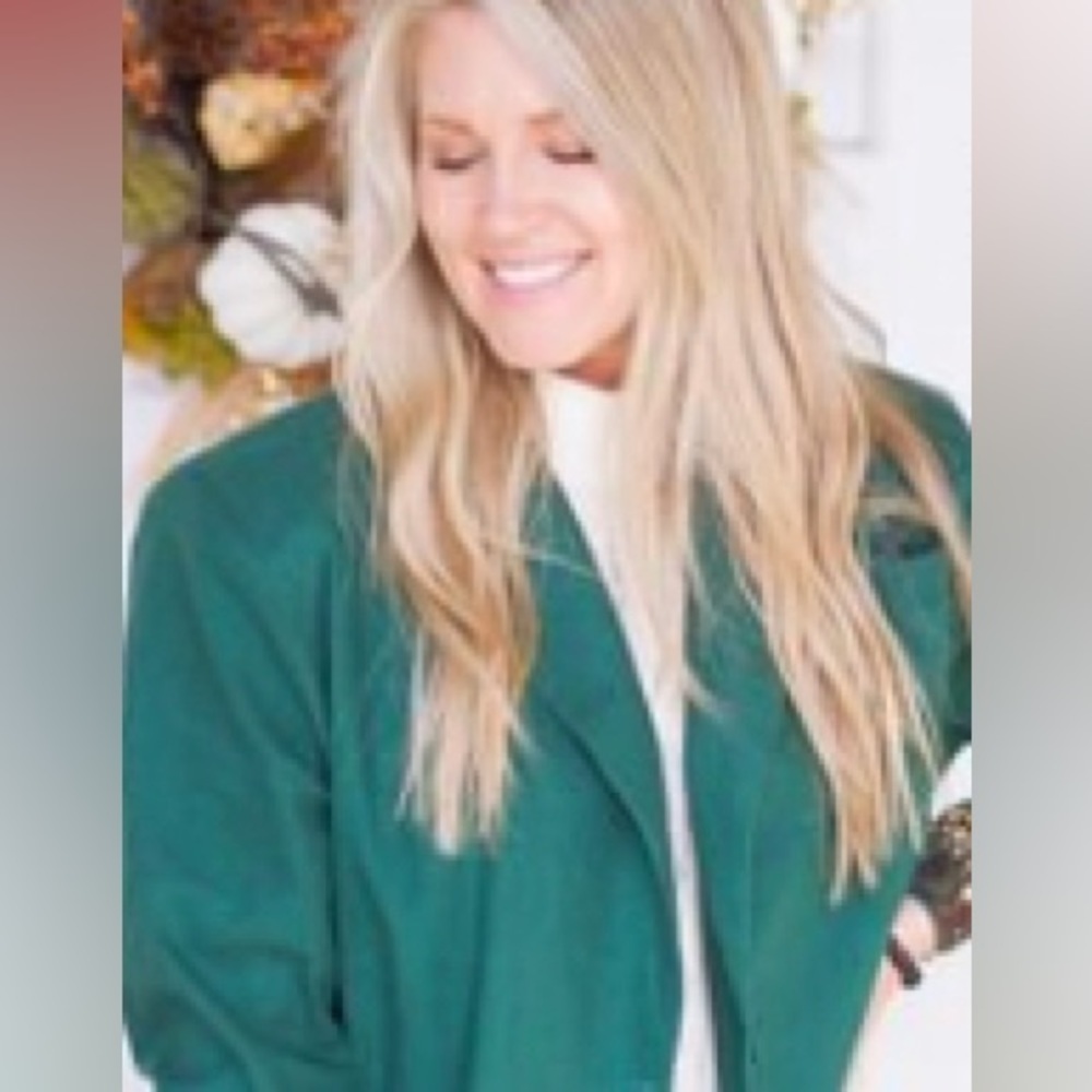 Sz S The Foxy Kind 100% Cotton Forest Green Oversized Blazer 69716 - Picture 3 of 10